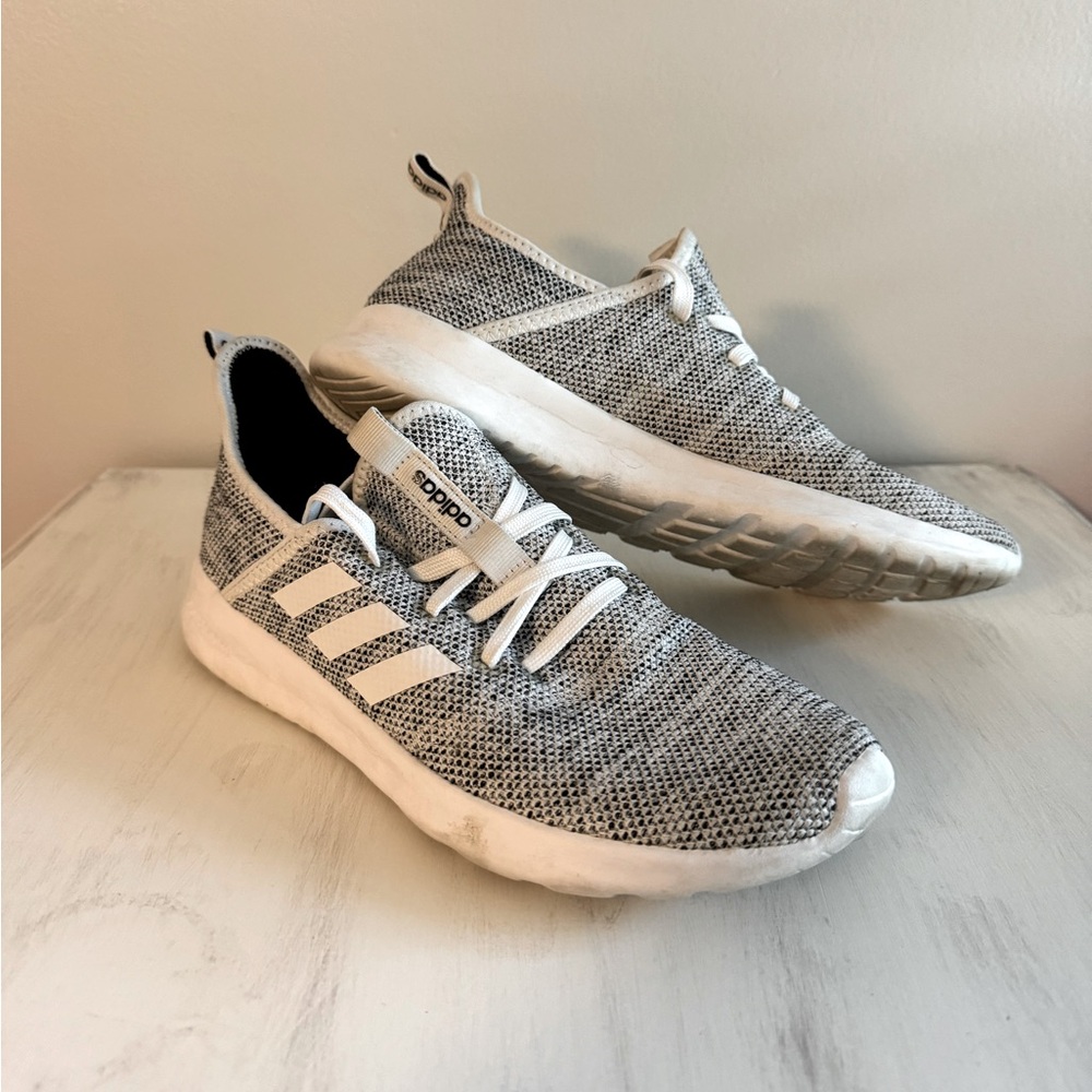 Adidas Women's Gray and White Knit Sneakers